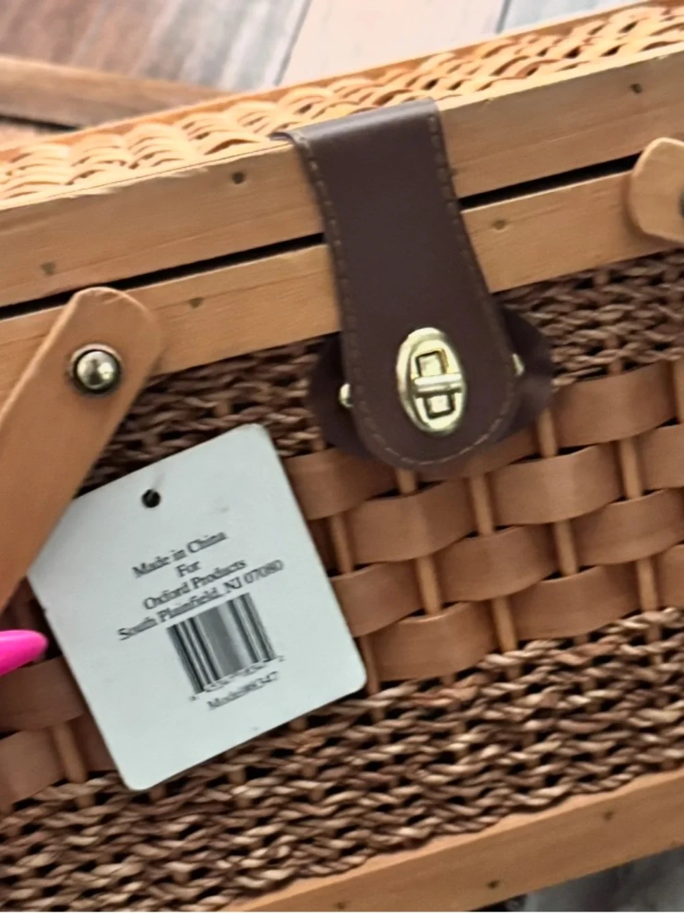 Traditional Handwoven Wicker Picnic Basket with Folding Wooden Handles